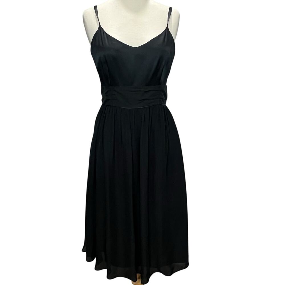Garnet Hill Dress Womens 02 Black Silk Spaghetti Straps Fit Flare Flowy Romantic